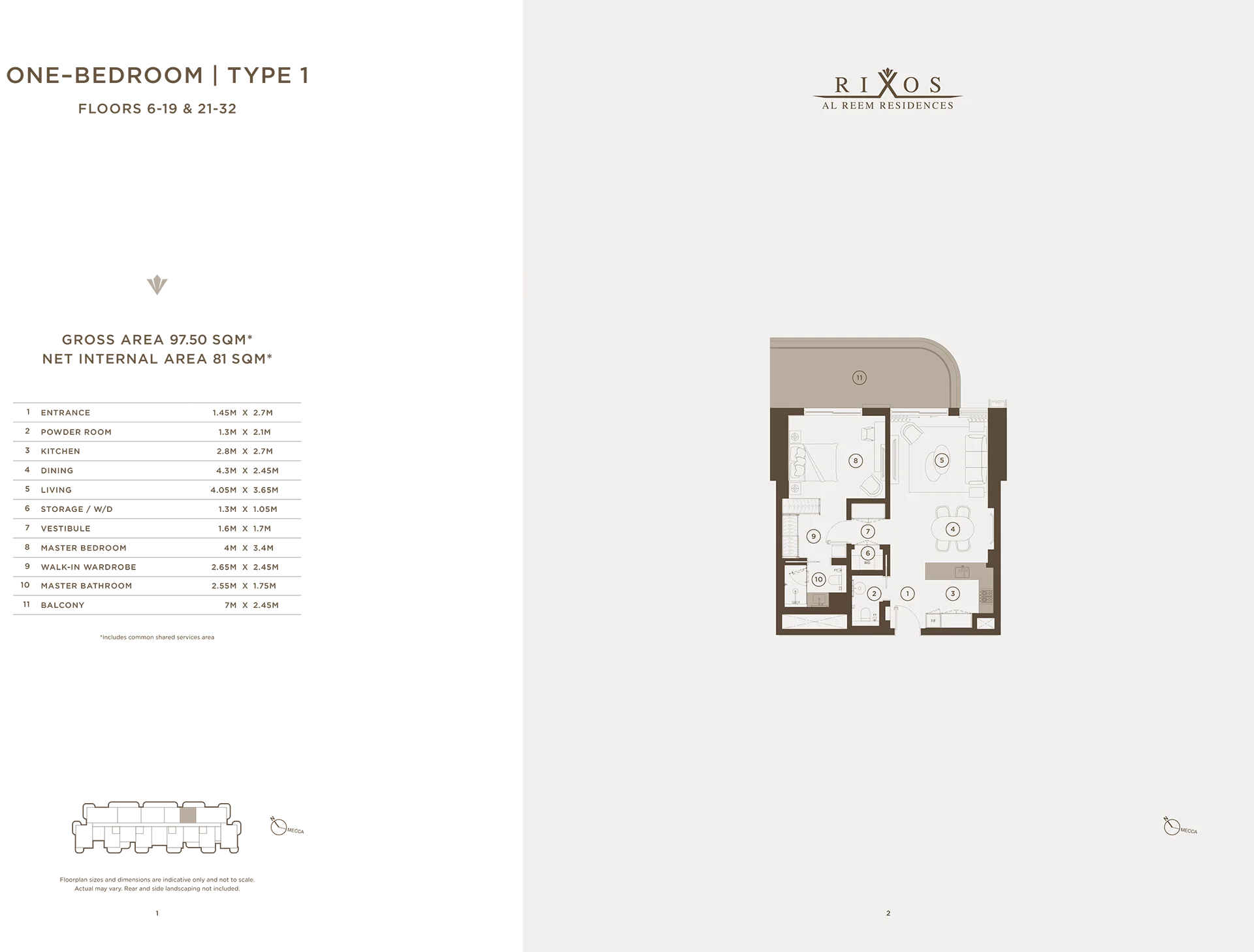 One bedroom floor plan at Rixos Al Reem Residences Abu Dhabi