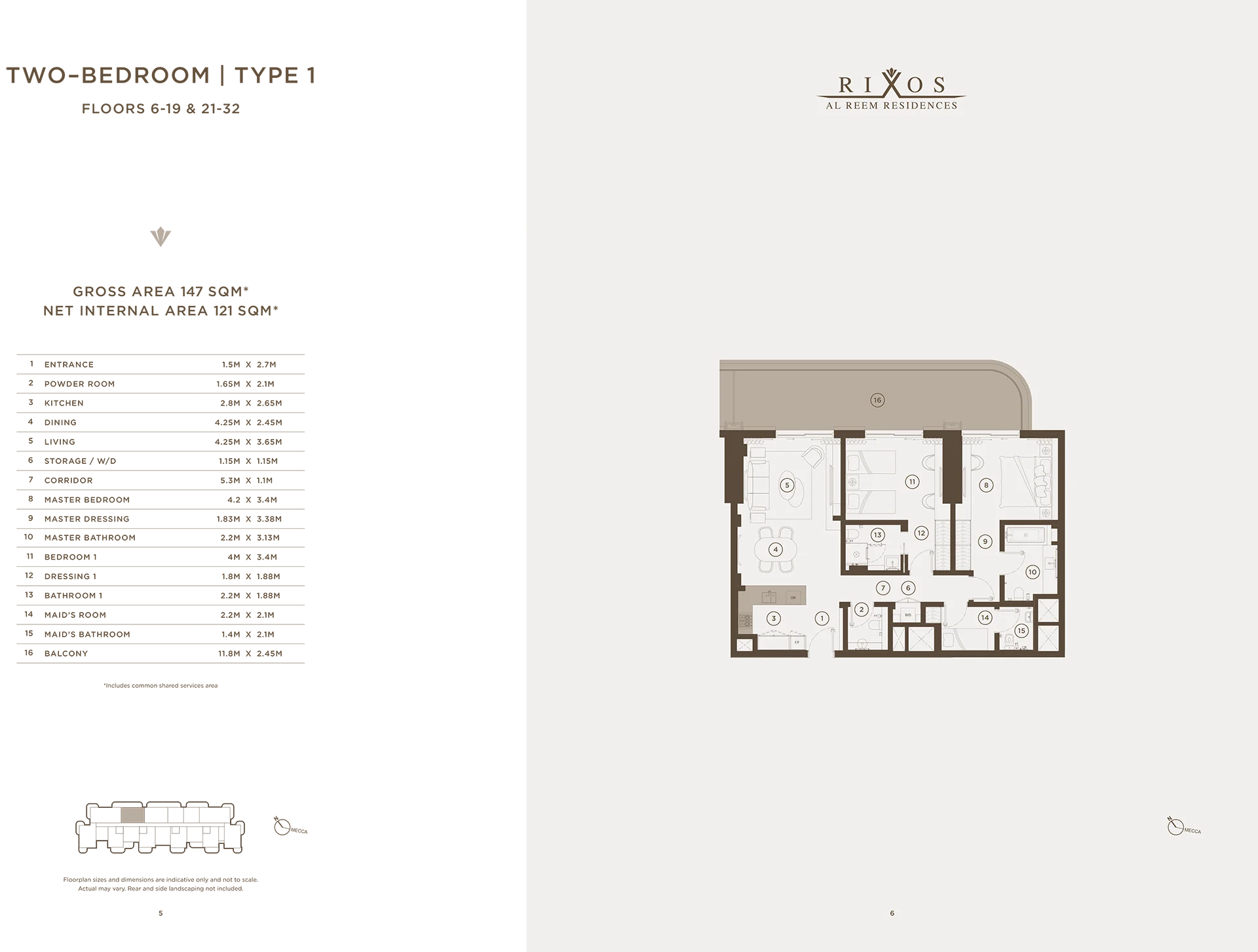 Two bedroom apartment layout at Rixos Residences Al Reem Island