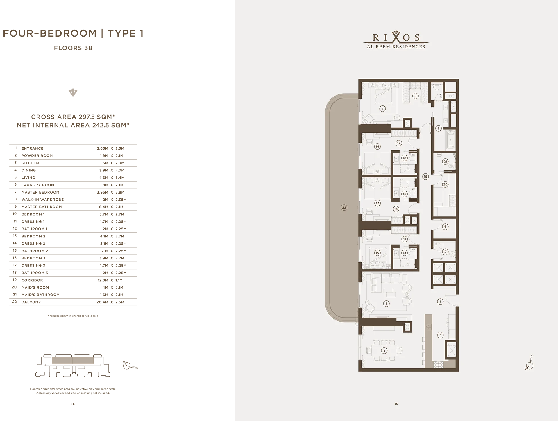Four bedroom luxury apartment floor plan at Rixos Al Reem Residences Al Reem Island