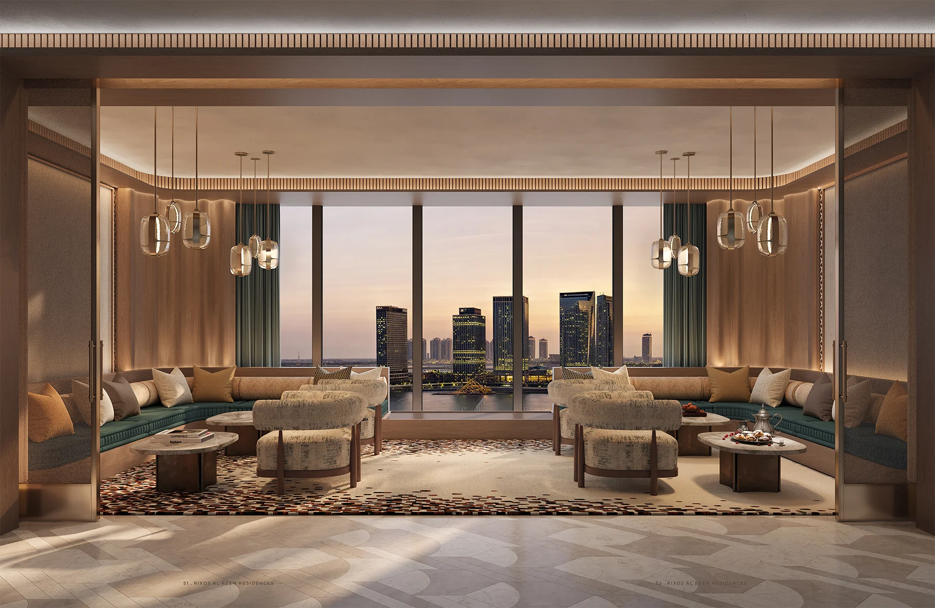 Luxury majlis-style lounge interior at Rixos Al Reem Residences Abu Dhabi